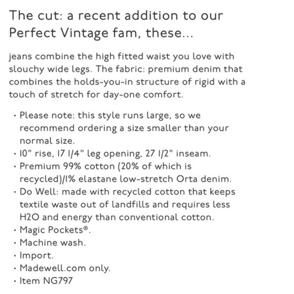 Madewell The Perfect Vintage Wide Leg Jeans Size 27P Blue High Rise Denim - Picture 10 of 10